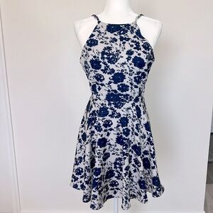 Lulu’s In Living Splendor Summer Blue Floral Fit & Flare Dress Size Large